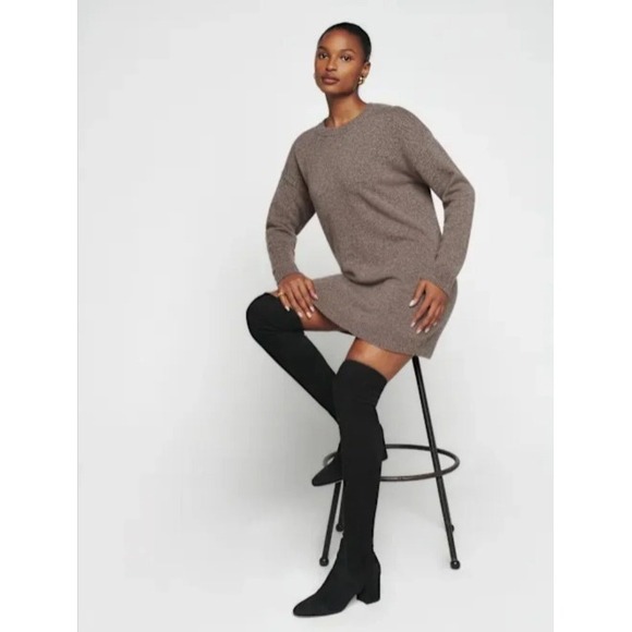 Reformation Dresses & Skirts - Reformation Henrietta 100% Cashmere Long Sleeve Sweater Dress in Cocoa, Sz L
